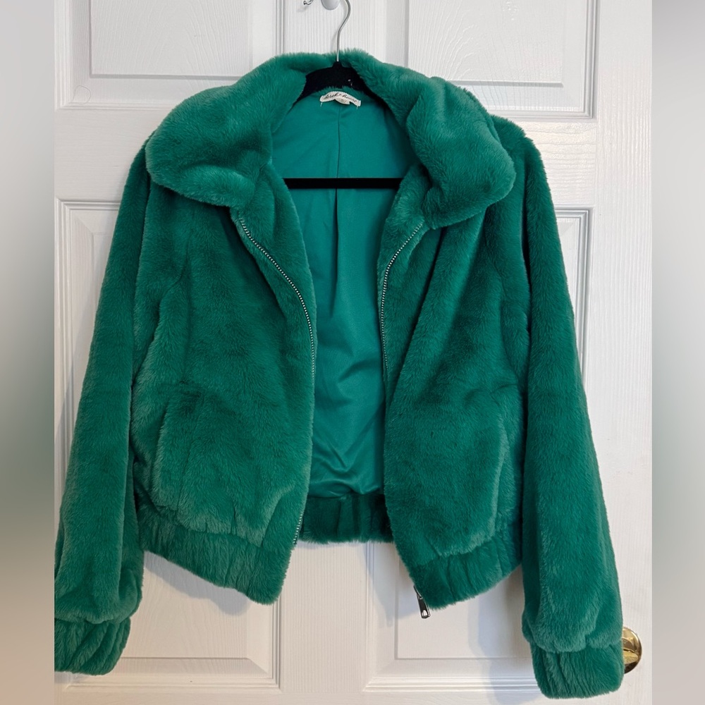 Faux fur green jacket size medium